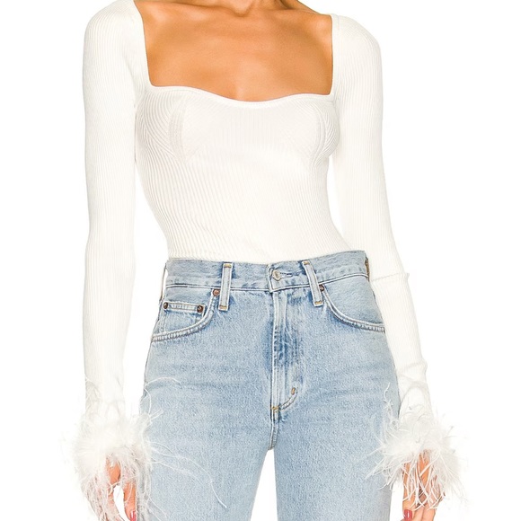 *SOLD* LOVERS + FRIENDS Kinsley Feather Trim Top in Ivory from Revolve - Picture 2 of 5